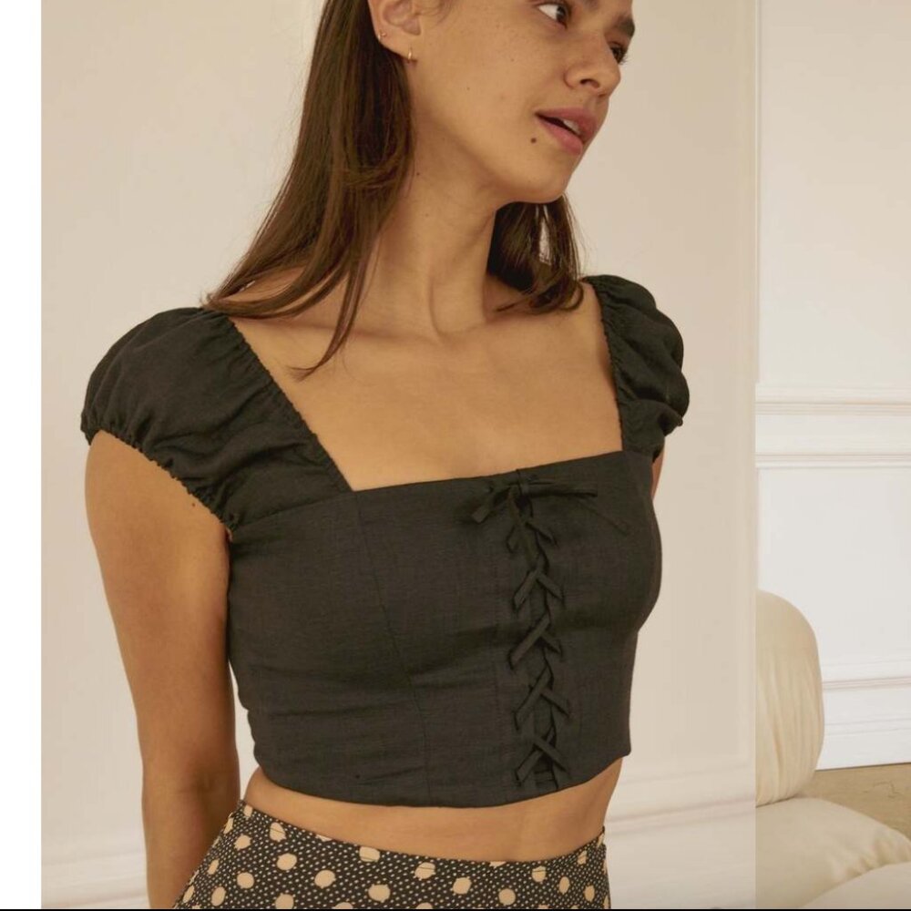Whimsy + Row Linen Willow Top Black L